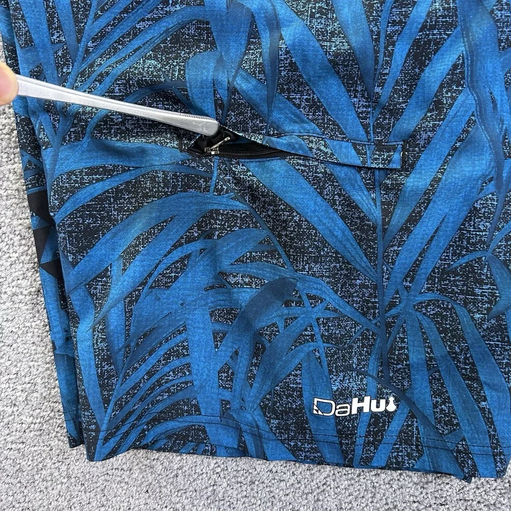 Da Hui Mens Blue Palm Print Board Shorts Swim Trunks Size 40 Pockets Hawaiian